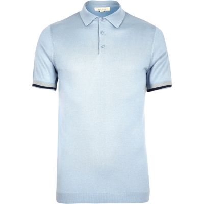 Light blue tipped knitted polo shirt